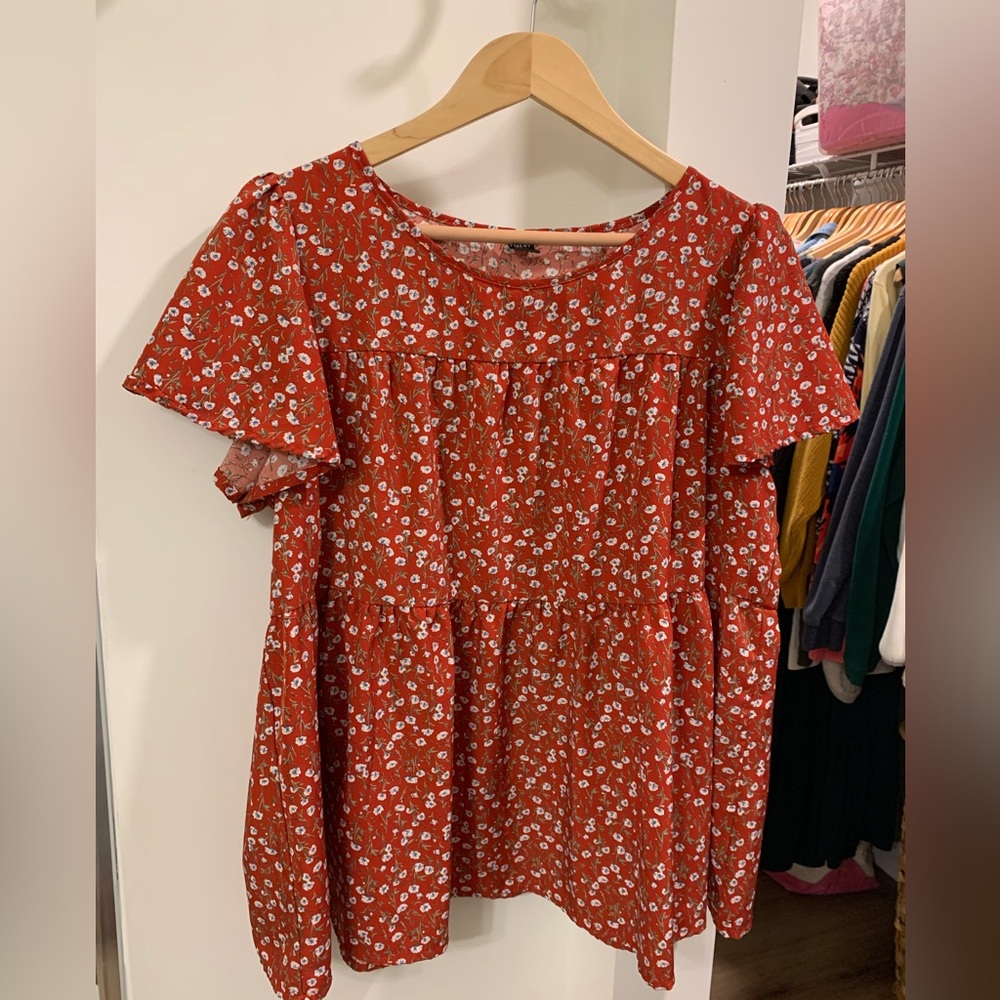 Red Floral Blouse